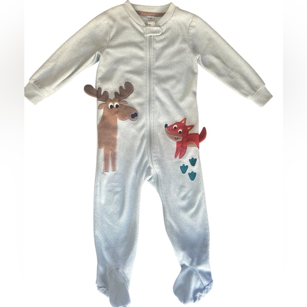 George Fleece Grey Animal Zip Footed Onesie Pj’s 2T Boys